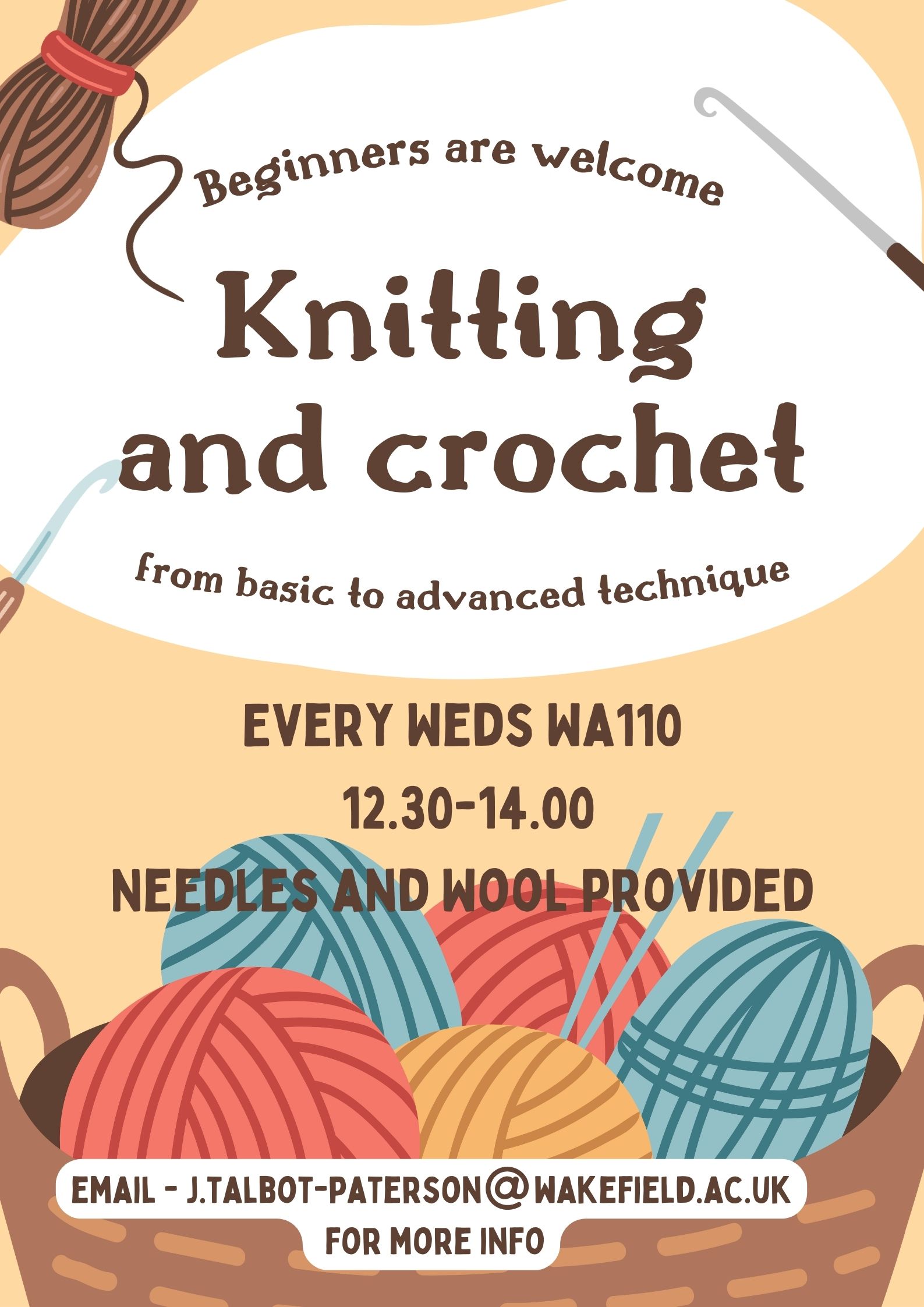 WM: Pottery and Knitting/Crochet club on today - Room WA110 Please just